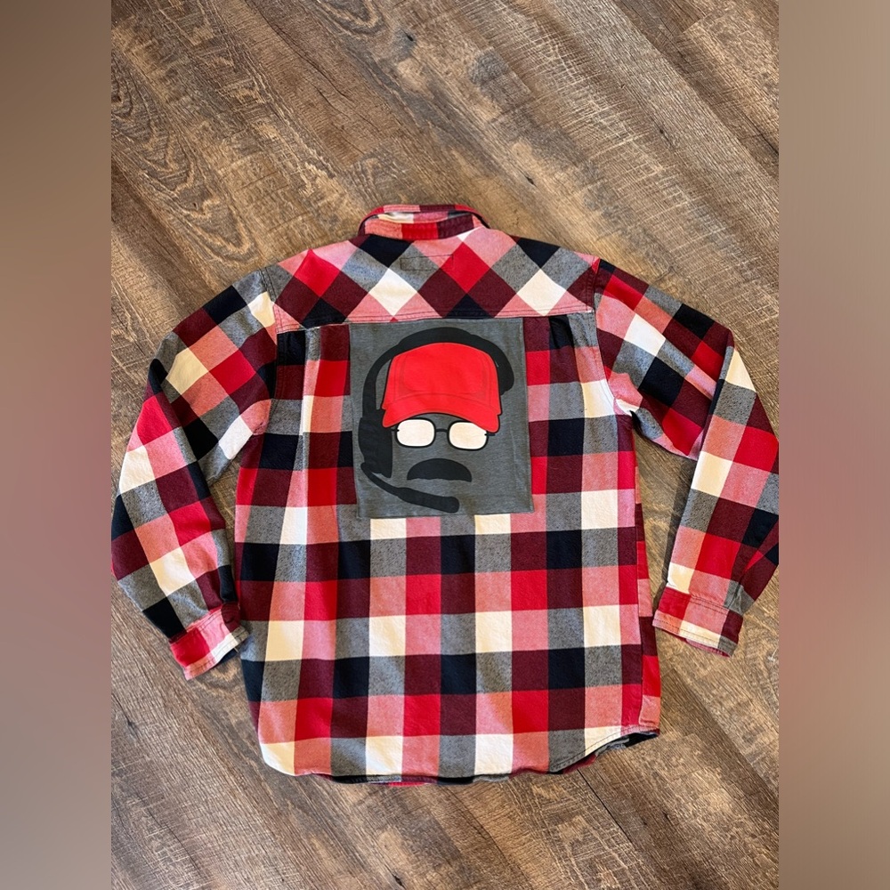 Upcycled Flannel Shirt with KC Chiefs Coach Andy Reid on the Back